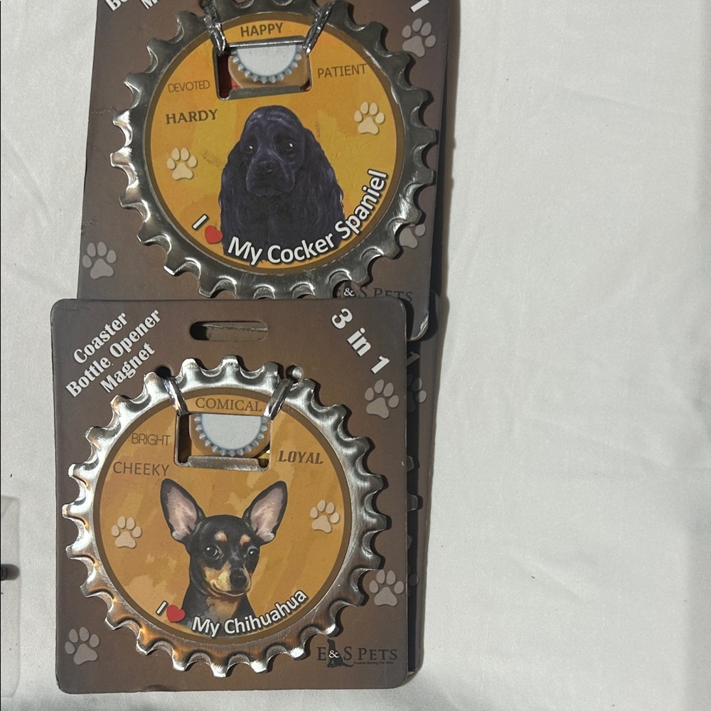 Dog Breed Coaster Bottle Opener Magnet - Cocker Spaniel and Chihuahua